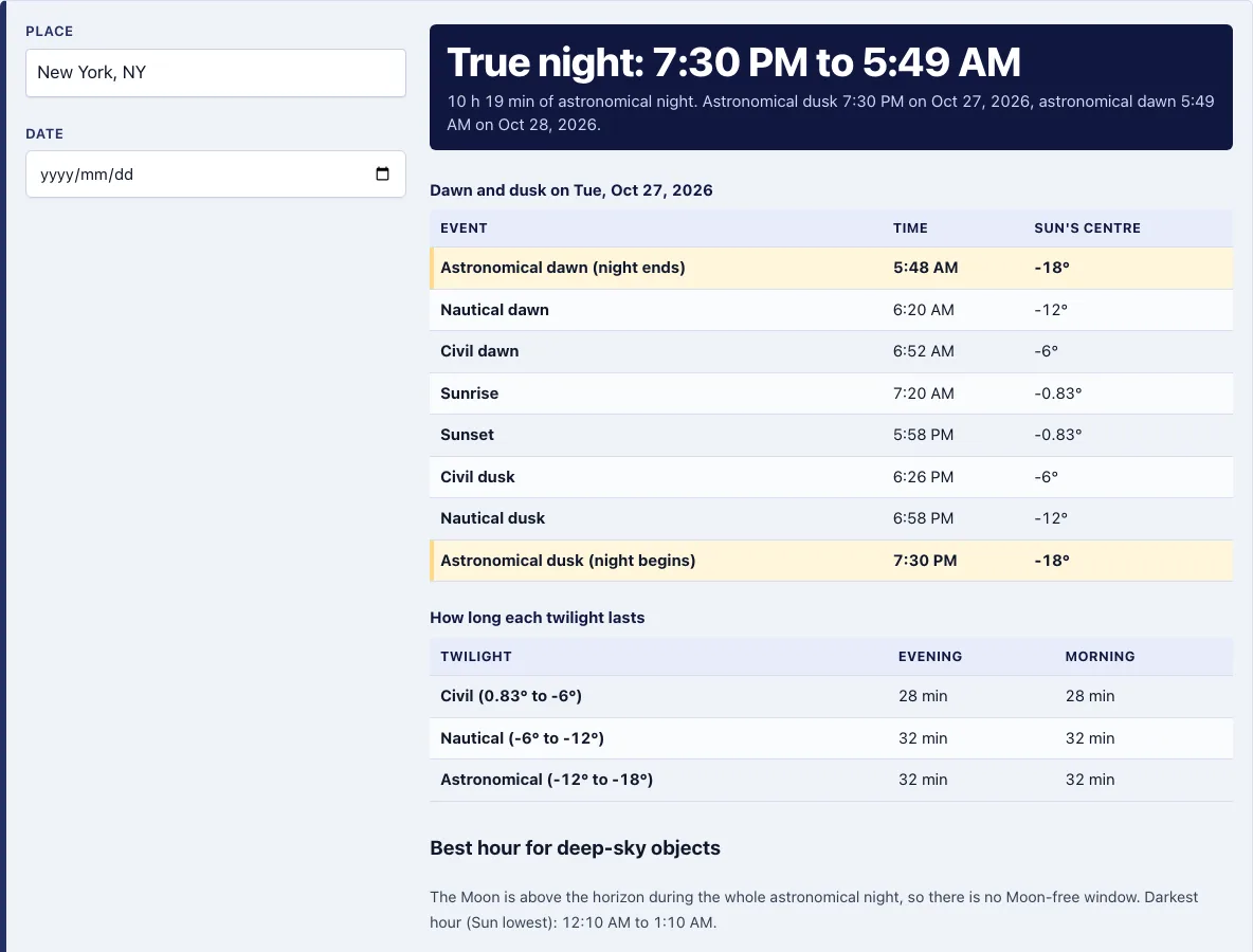 Astronomical twilight example