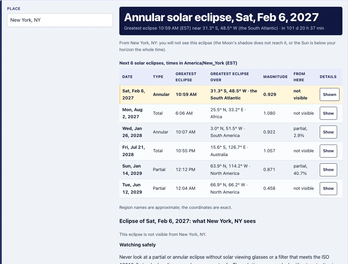 Next solar eclipse example