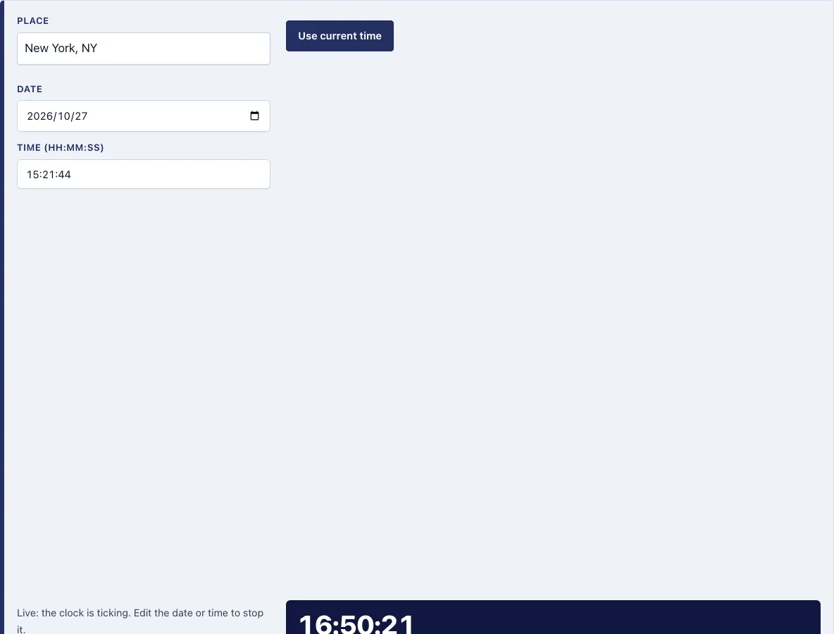 Sidereal time calculator example